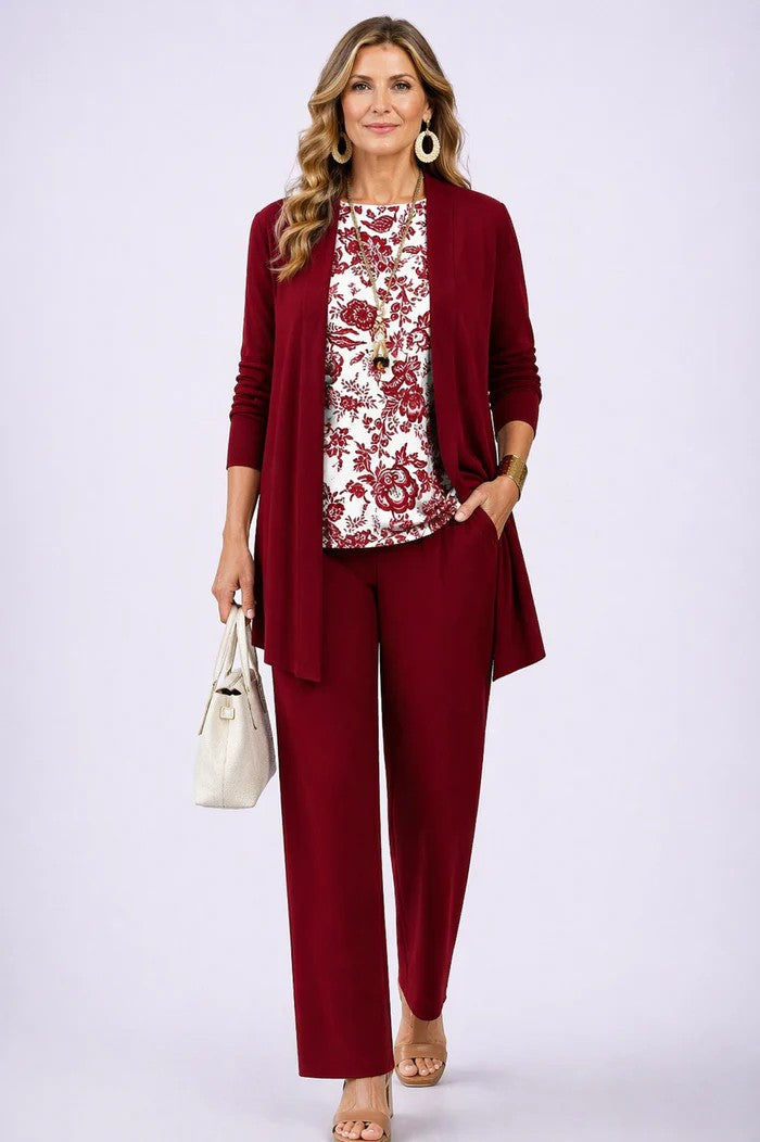 Iris | Three-Piece Cardigan, Top and Printed Trouser Set