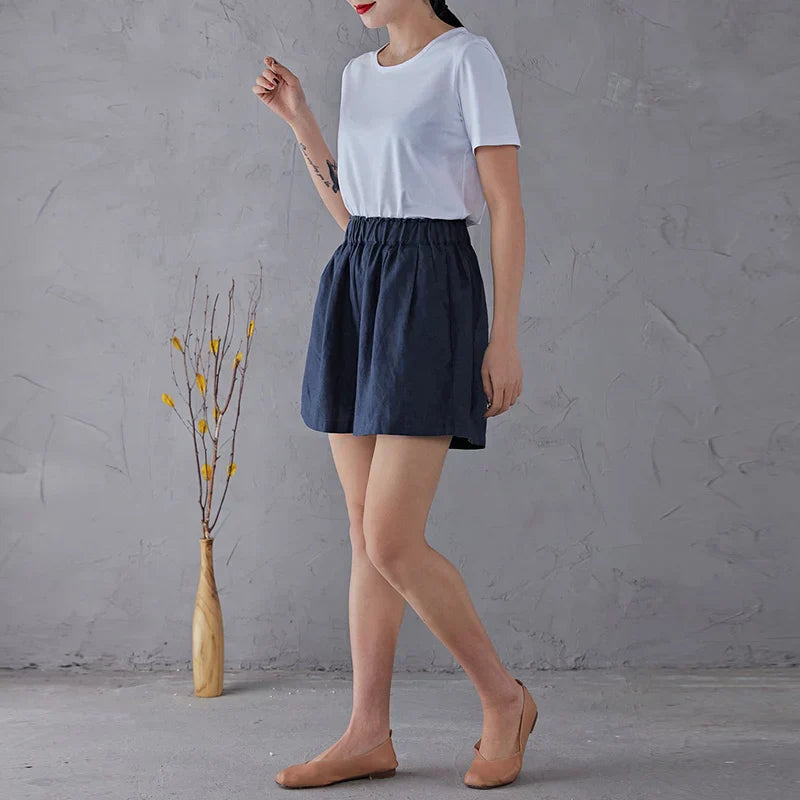 Relaxed Fit Drawstring Linen Shorts