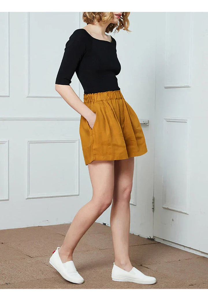 Relaxed Fit Drawstring Linen Shorts
