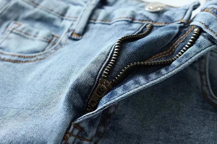 Blue Washed Cutoff Hem Denim Shorts