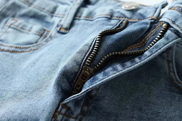 Blue Washed Cutoff Hem Denim Shorts