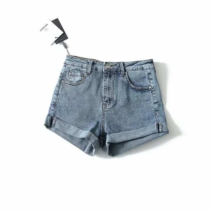 Blue Washed Cutoff Hem Denim Shorts