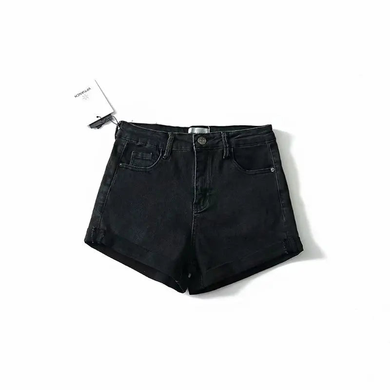 Blue Washed Cutoff Hem Denim Shorts