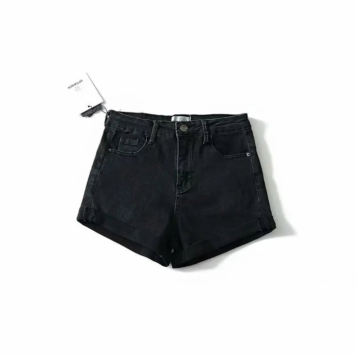 Blue Washed Cutoff Hem Denim Shorts