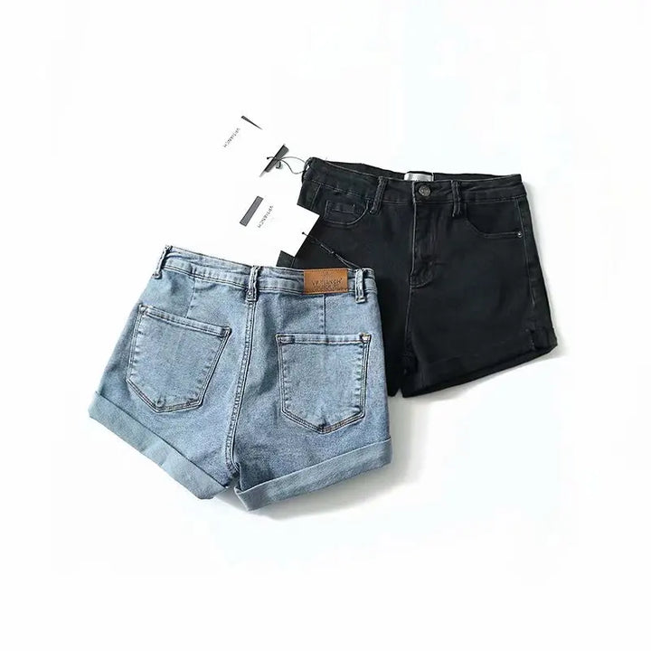 Blue Washed Cutoff Hem Denim Shorts