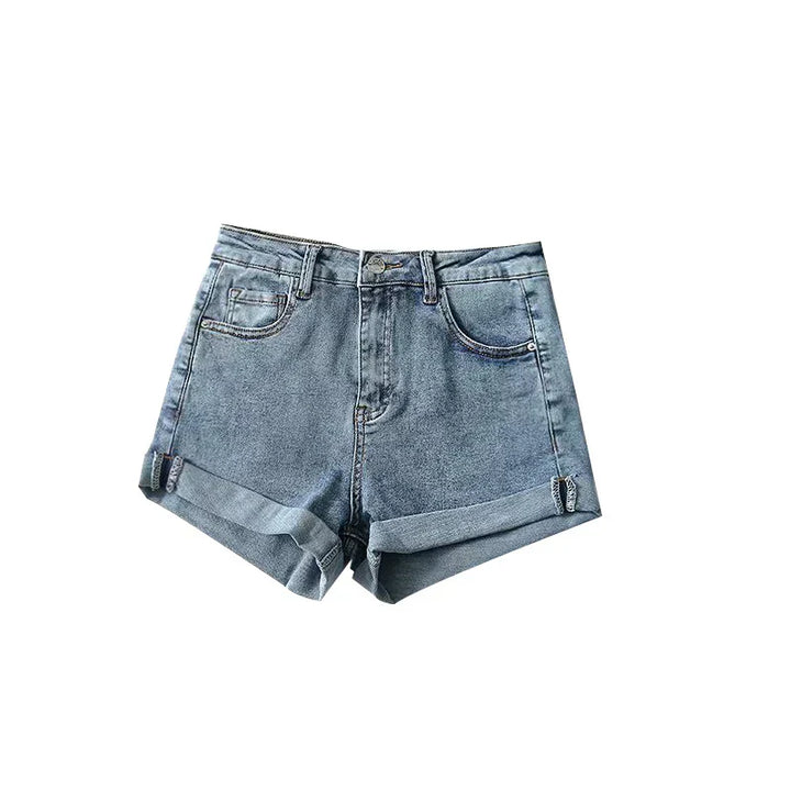 Blue Washed Cutoff Hem Denim Shorts