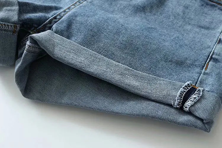 Blue Washed Cutoff Hem Denim Shorts