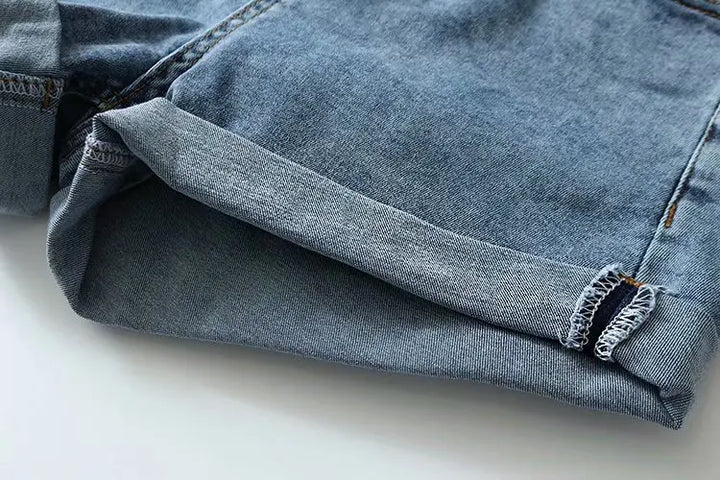 Blue Washed Cutoff Hem Denim Shorts