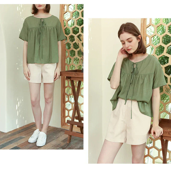 Relaxed Fit Drawstring Linen Shorts