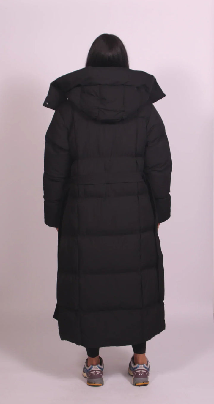 Full-Length Padded Coat with Cinched Waist