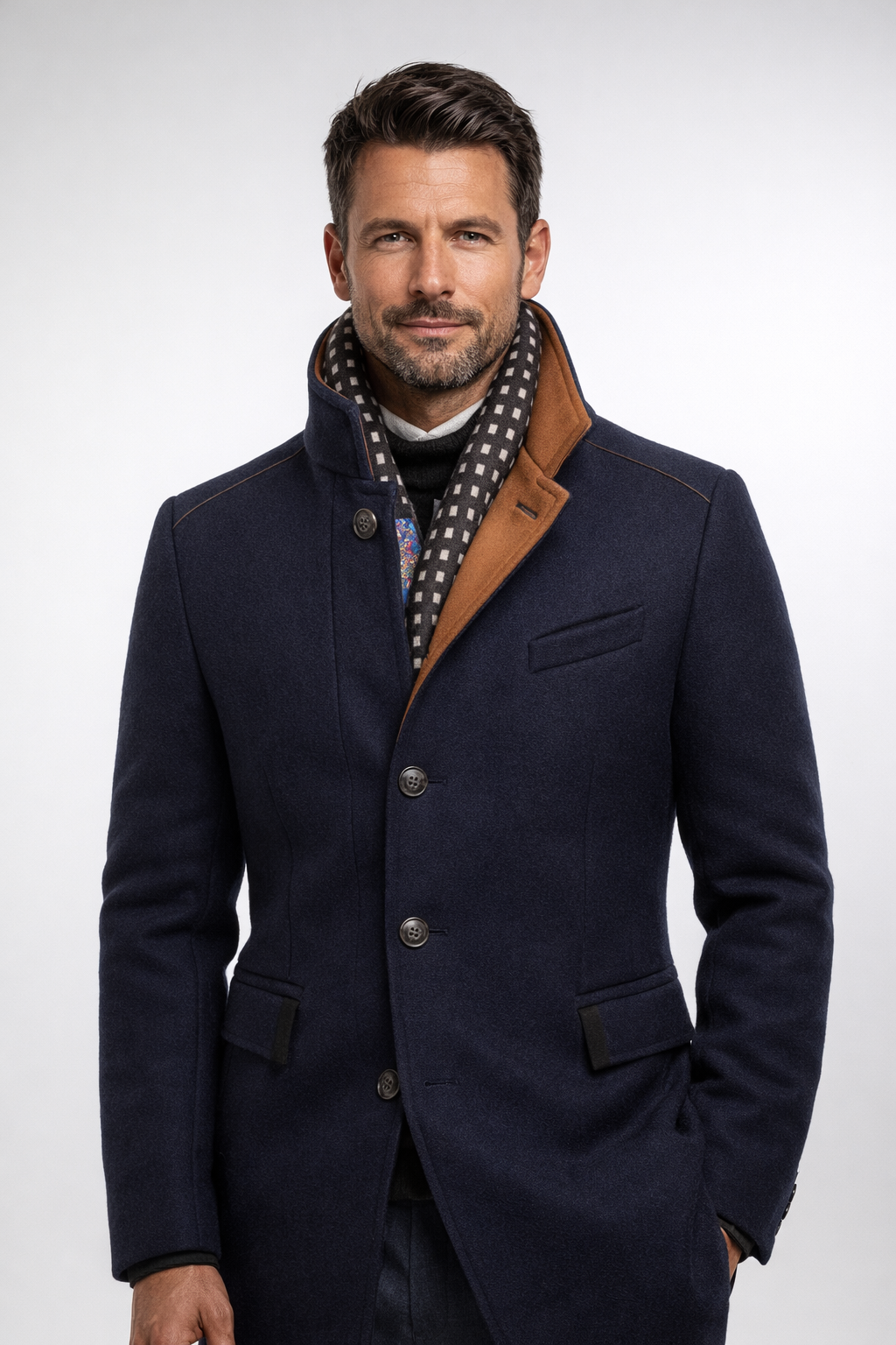 Tailored Long Coat in a Wool Blend Fabric