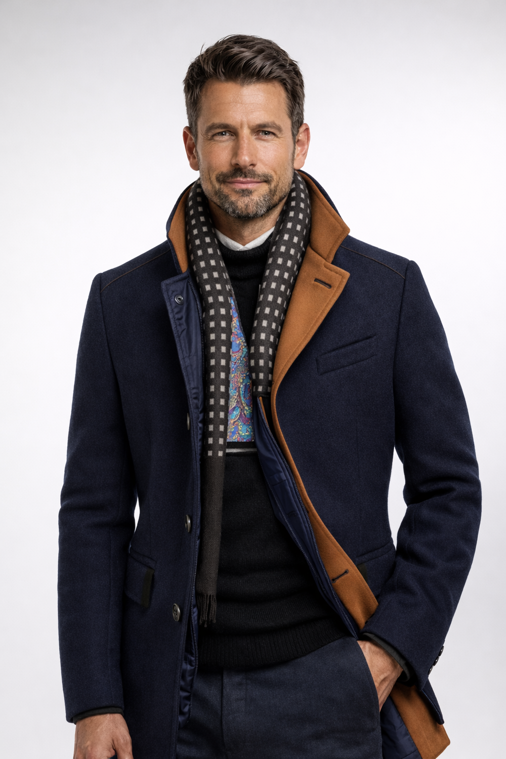 Tailored Long Coat in a Wool Blend Fabric