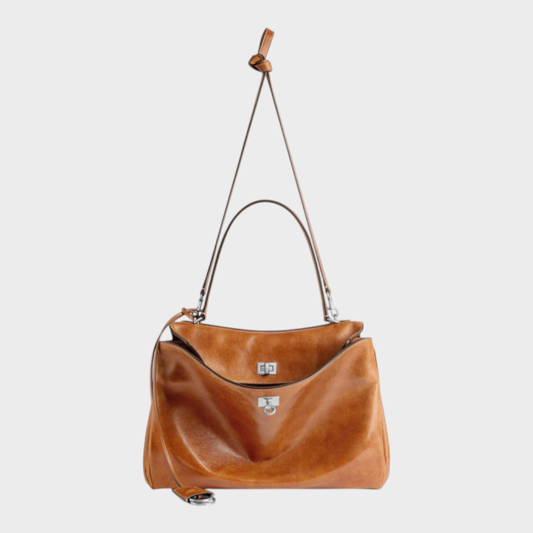 Cowhide Shoulder Bag with Magnetic Flap Closure
