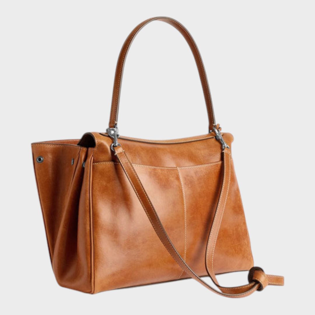 Cowhide Shoulder Bag with Magnetic Flap Closure