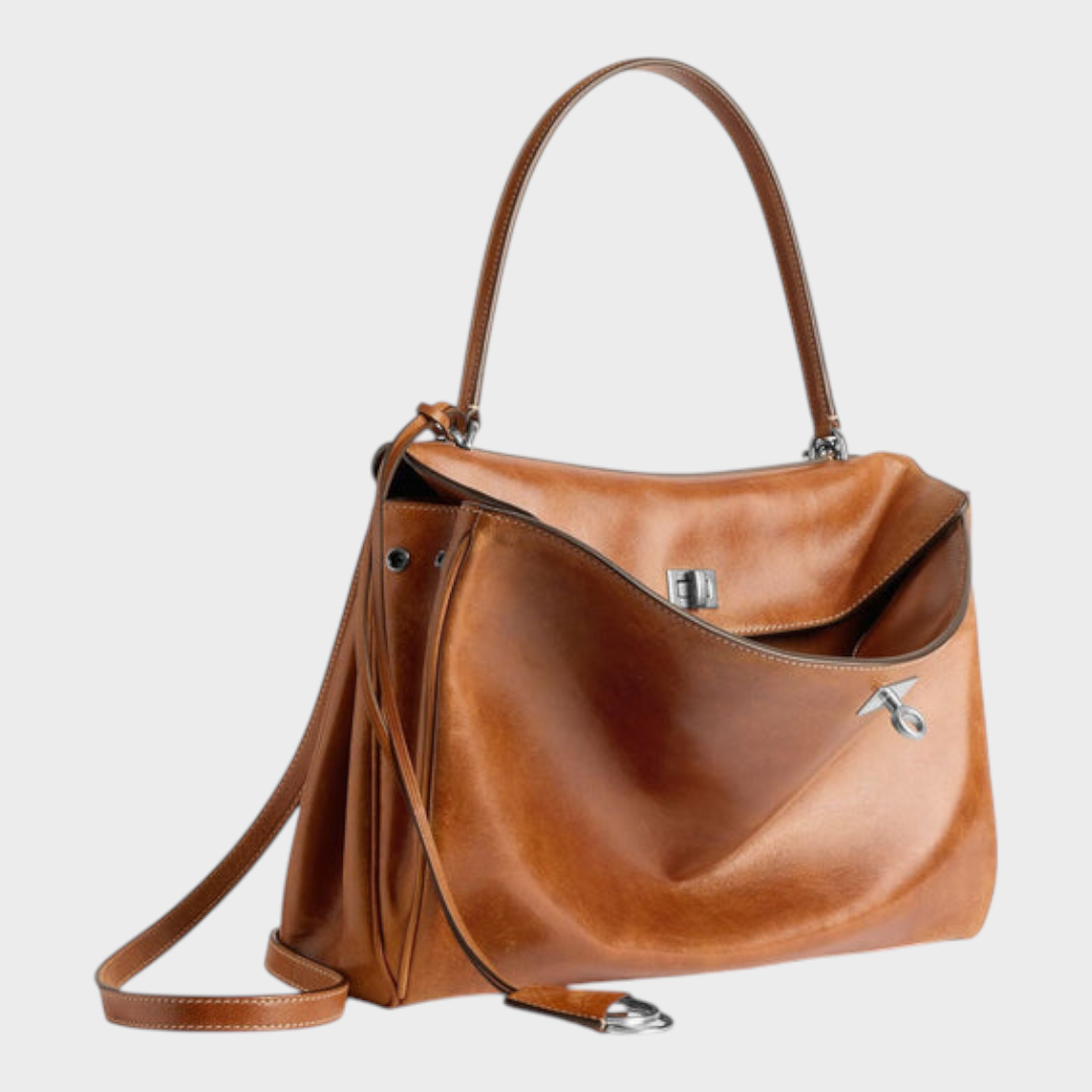 Cowhide Shoulder Bag with Magnetic Flap Closure