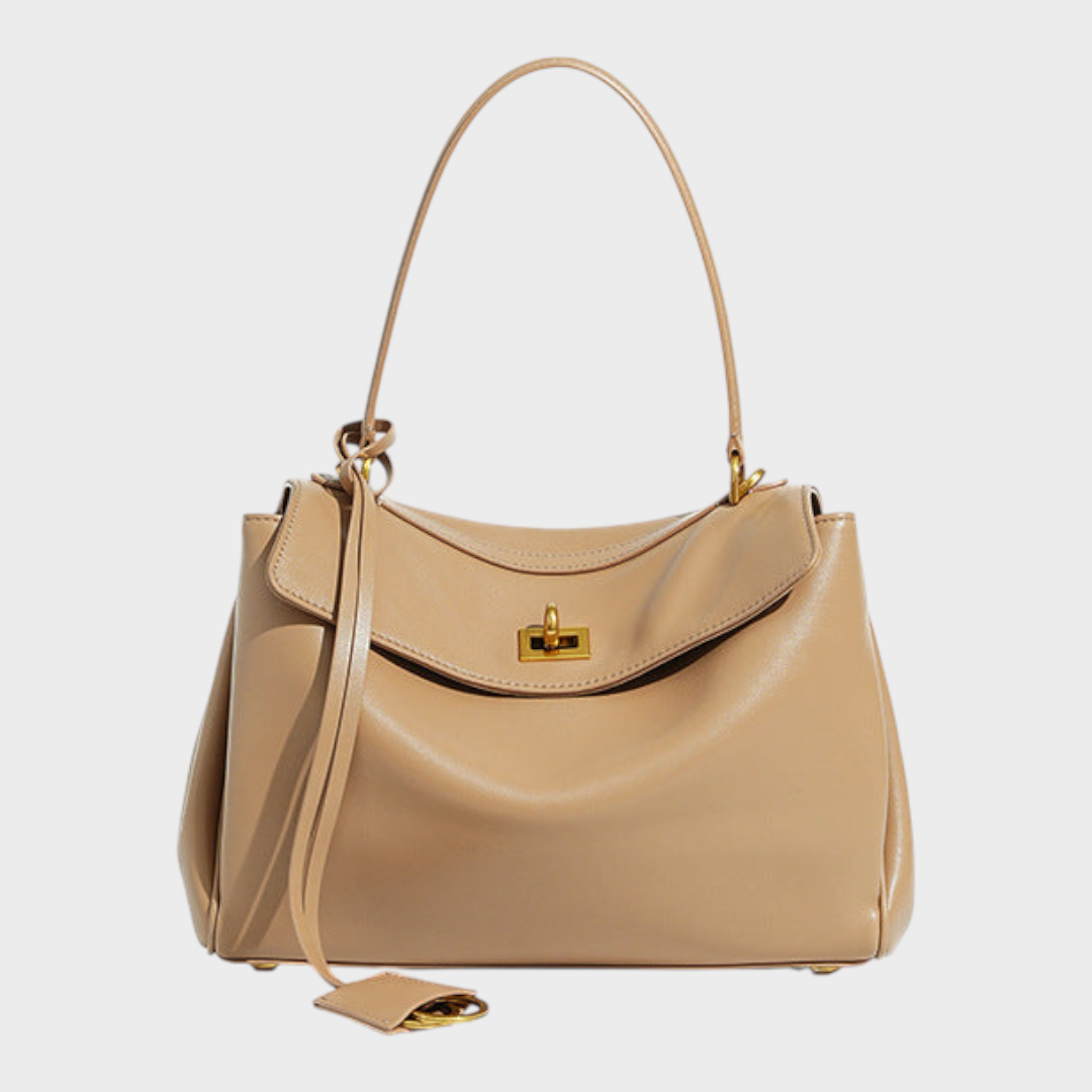 Cowhide Shoulder Bag with Magnetic Flap Closure