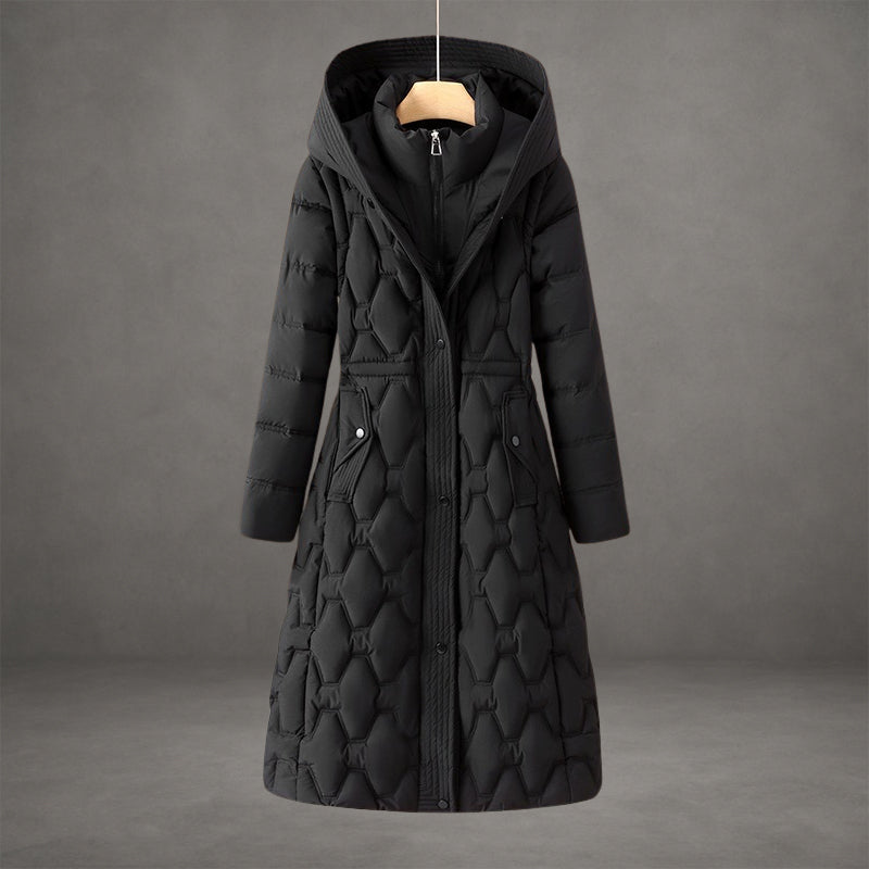 Hooded Winter Coat in a Longline Cut with Zip Front