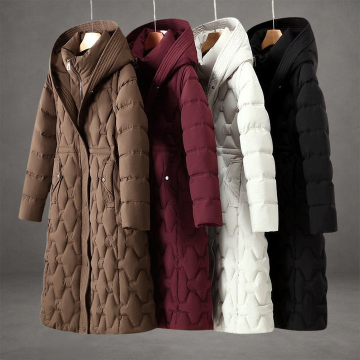 Warm Quilted Coat Reaching Below the Knee