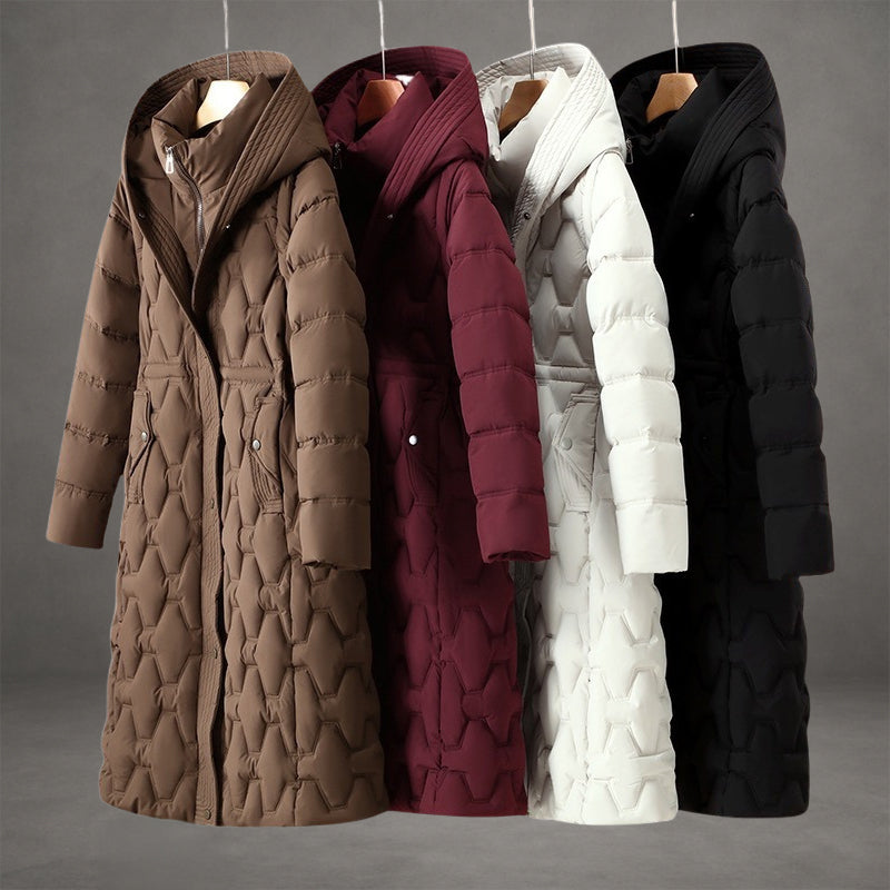 Insulated Long Jacket with Hood for Cold Weather