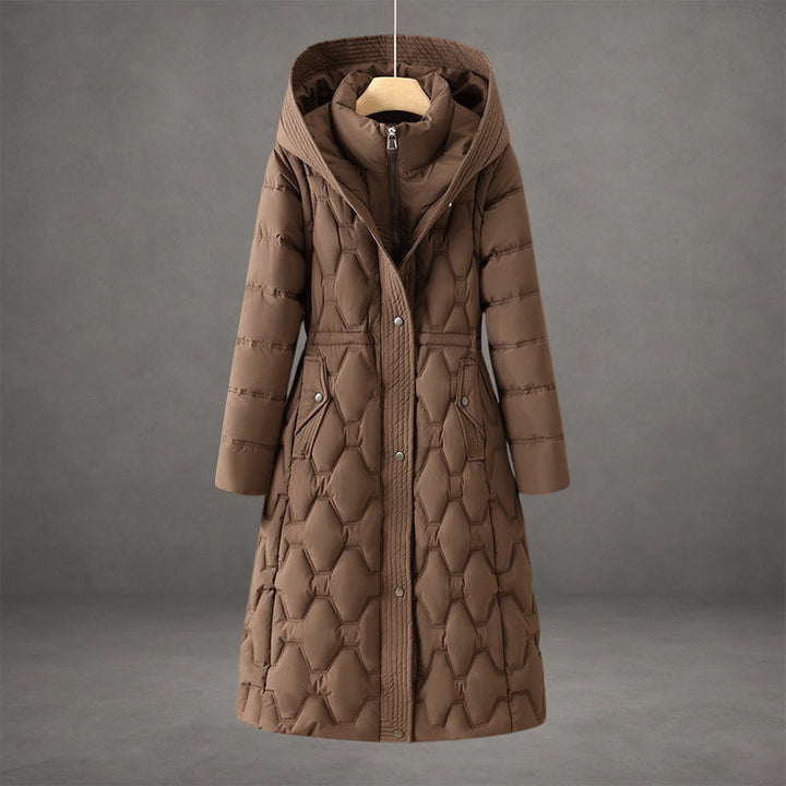 Padded Long Coat with Drawstring Hood