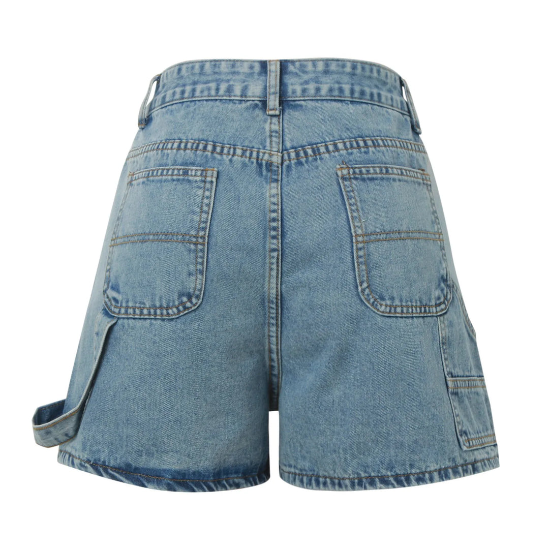 Indigo High-Waist Cotton Denim Shorts