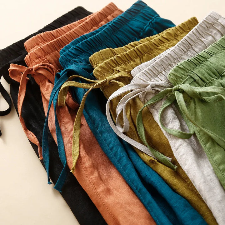 Ruffled Hem Linen Shorts