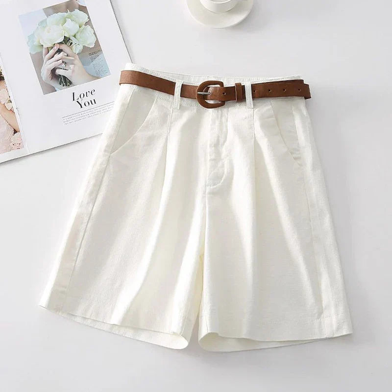 Stone High-Waist Relaxed-Fit Cotton Bermuda Shorts
