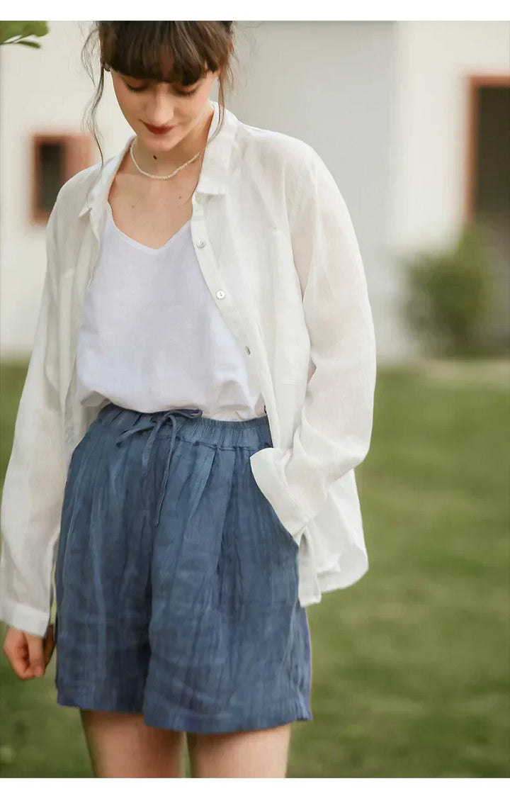 Natural High-Waist Relaxed Fit Linen Shorts