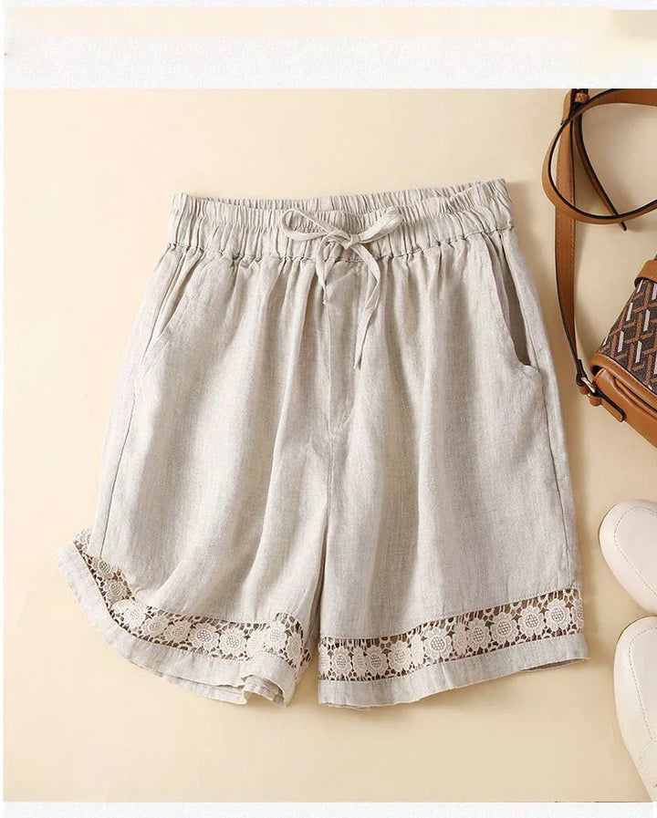 Embroidered Linen Shorts