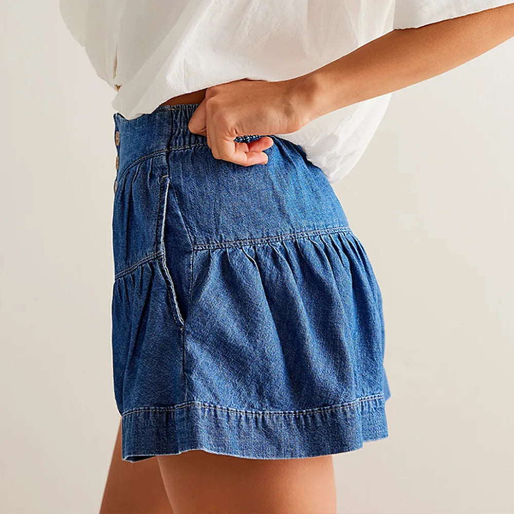 Navy High-Waist Tailored Cotton-Twill Shorts