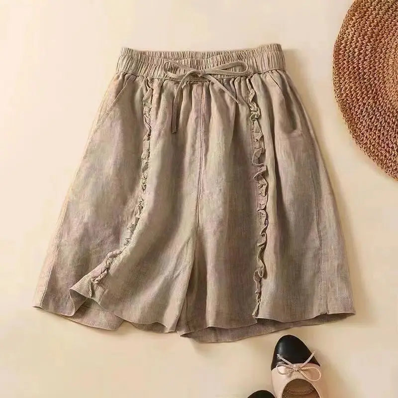 Ruffled Hem Linen Shorts