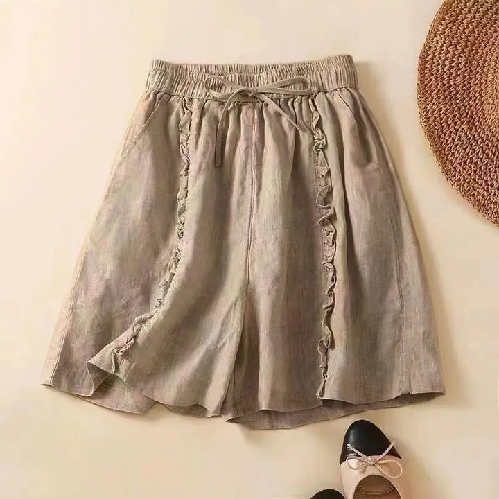 Ruffled Hem Linen Shorts