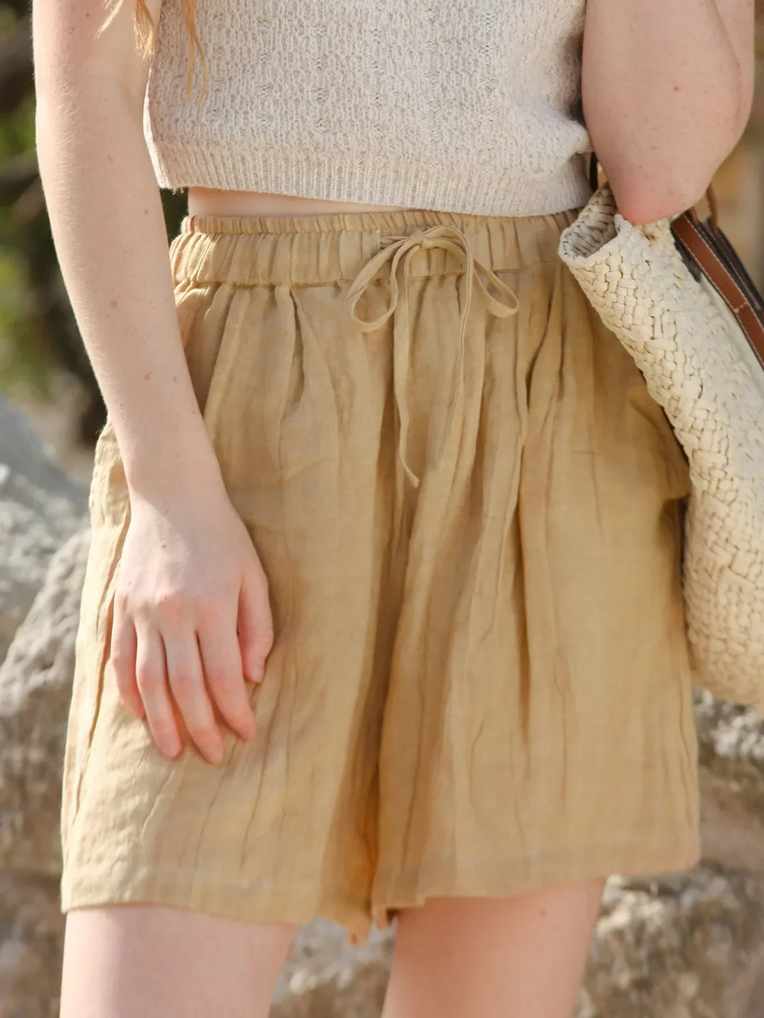 Natural High-Waist Relaxed Fit Linen Shorts