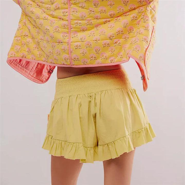 Embroidered Ruffle Pocket Cotton Shorts