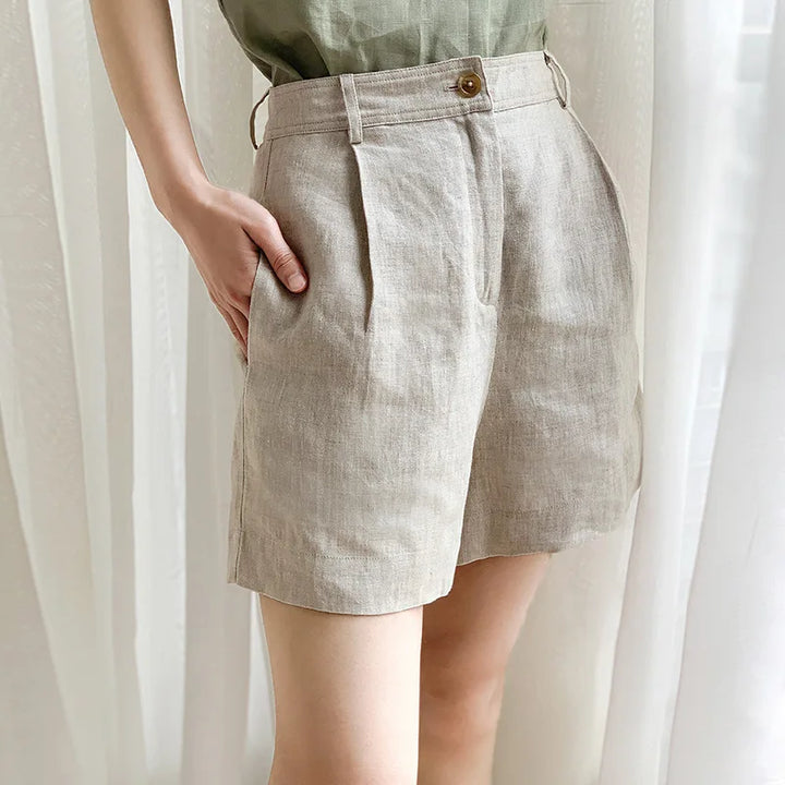 Stone Tailored High-Waist Linen Shorts