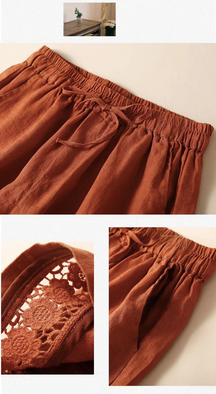 Embroidered Linen Shorts