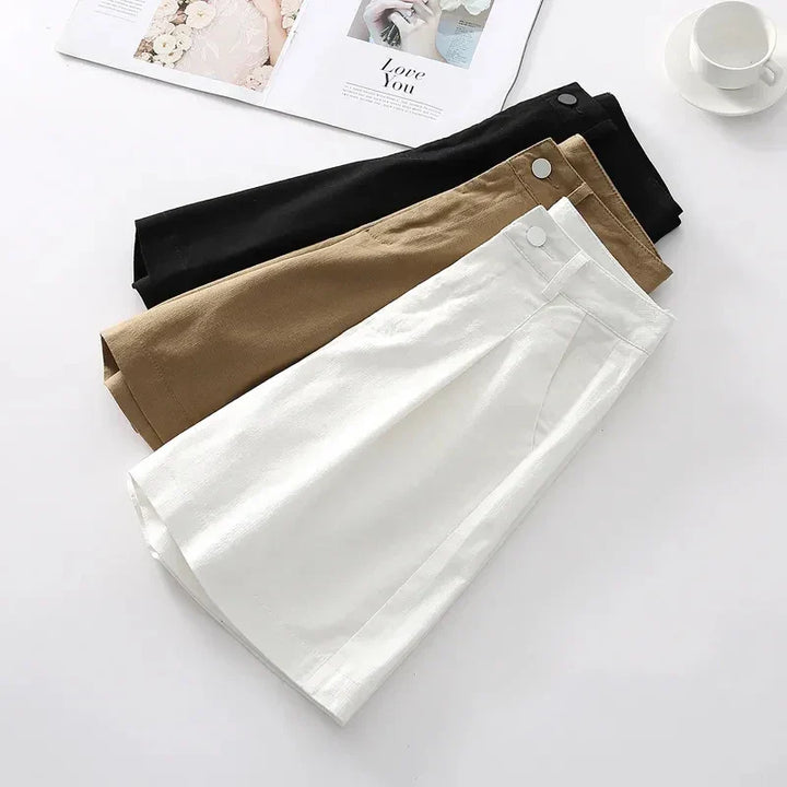 Stone High-Waist Relaxed-Fit Cotton Bermuda Shorts