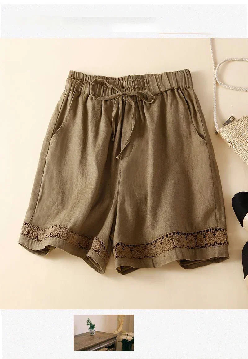 Embroidered Linen Shorts