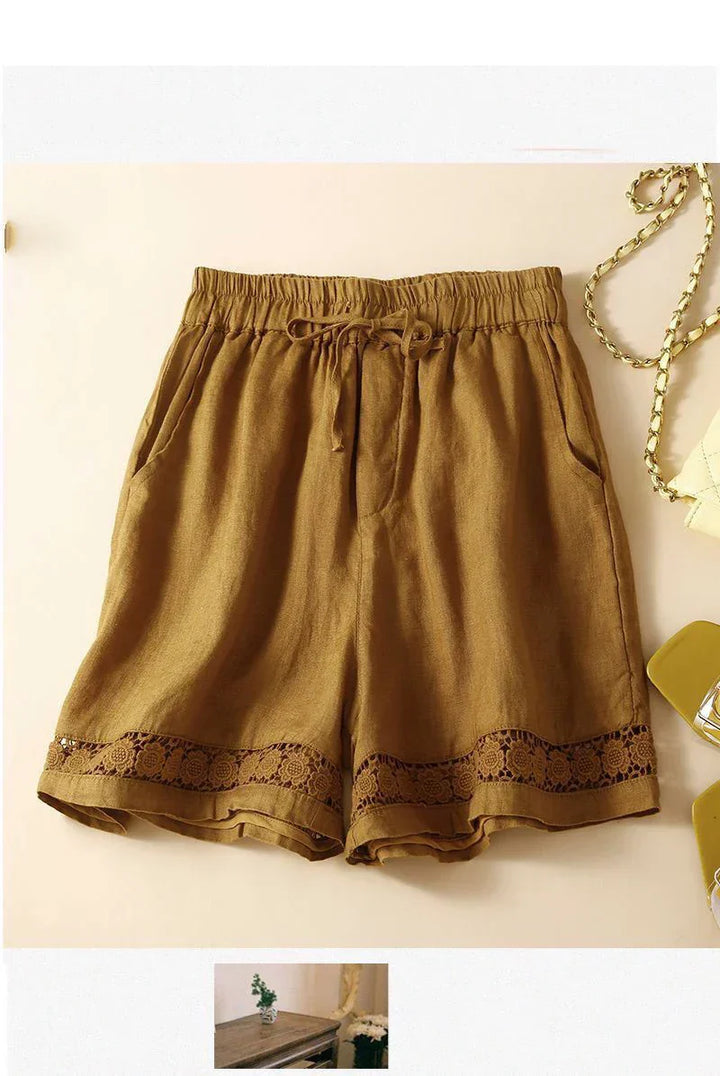 Embroidered Linen Shorts