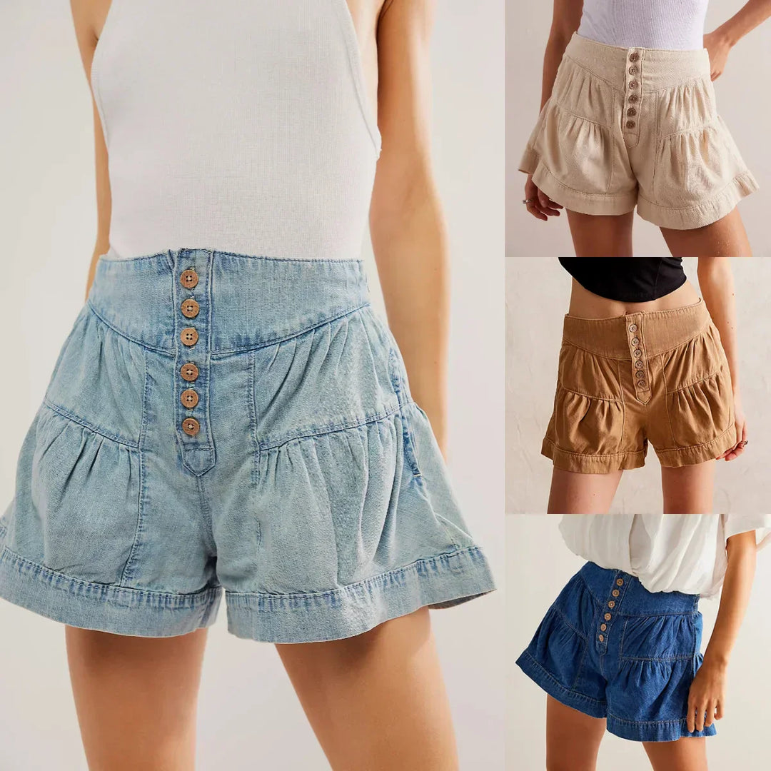 Navy High-Waist Tailored Cotton-Twill Shorts