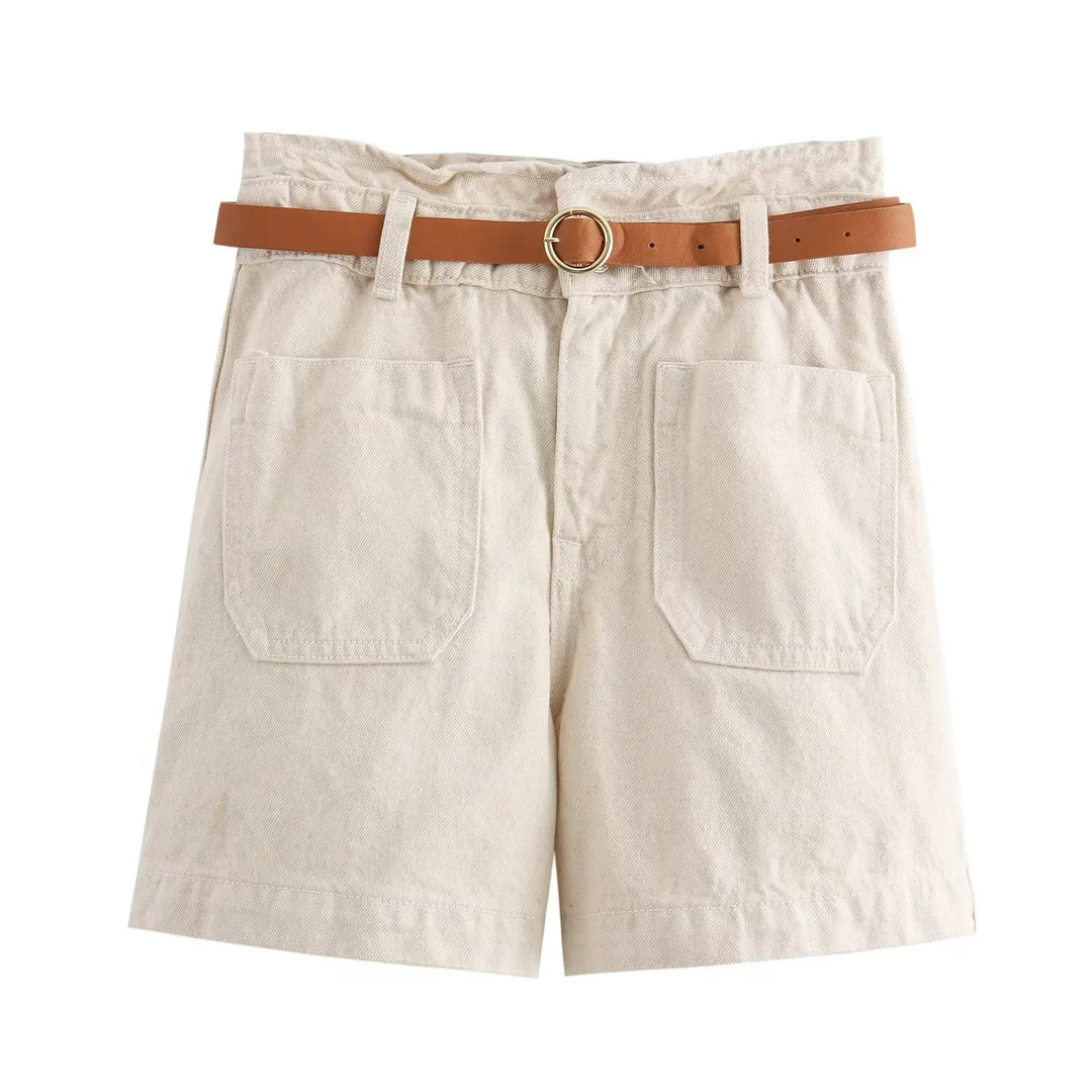 Light Wash High-Waist Frayed-Hem Denim Shorts