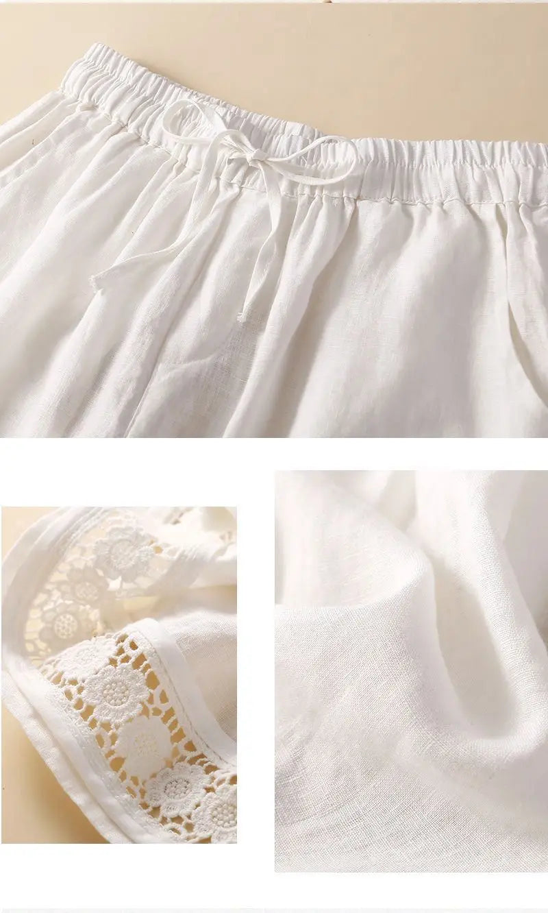 Embroidered Linen Shorts