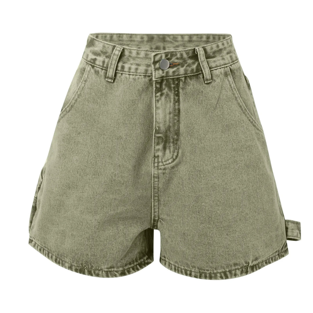 Indigo High-Waist Cotton Denim Shorts