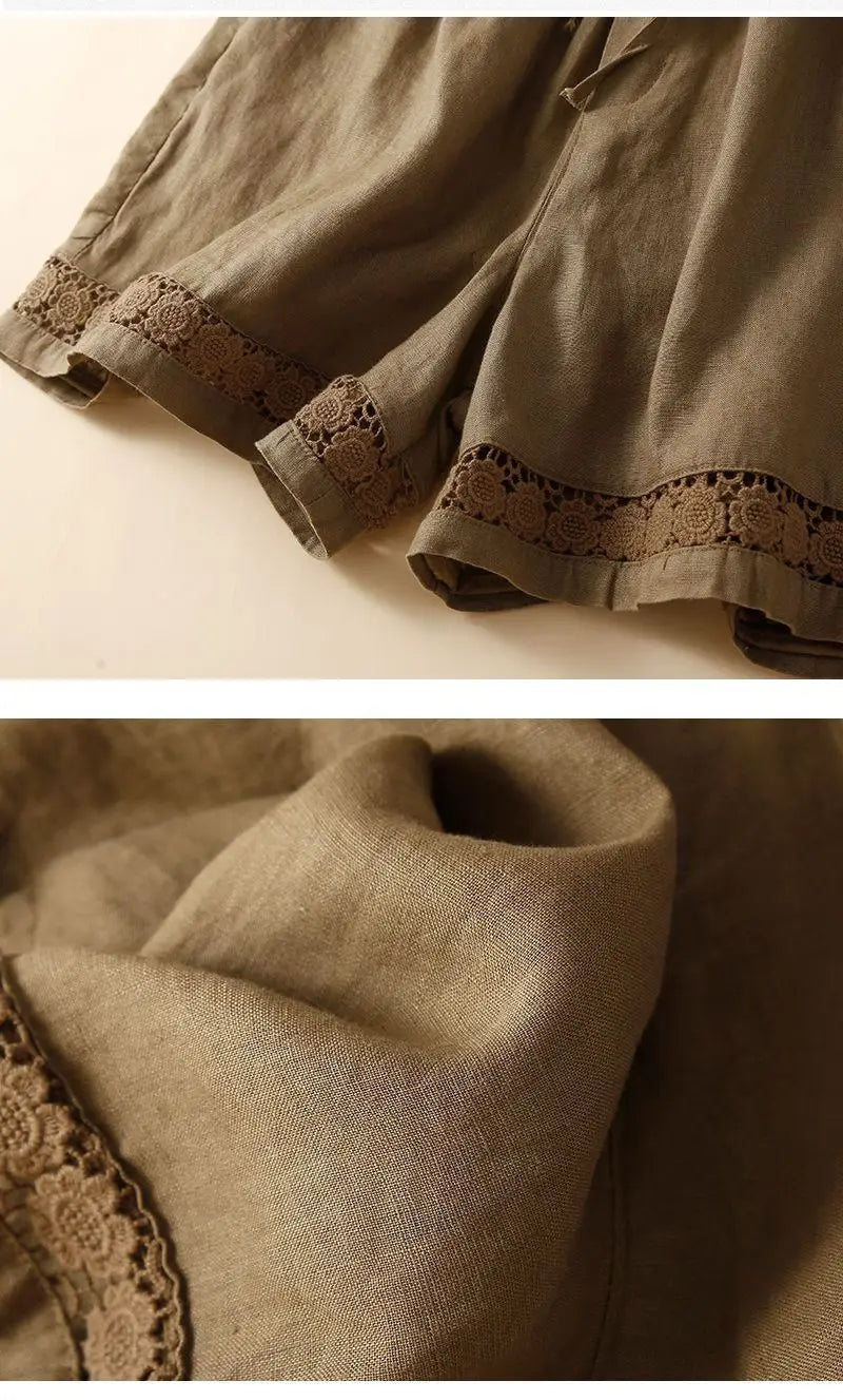 Embroidered Linen Shorts