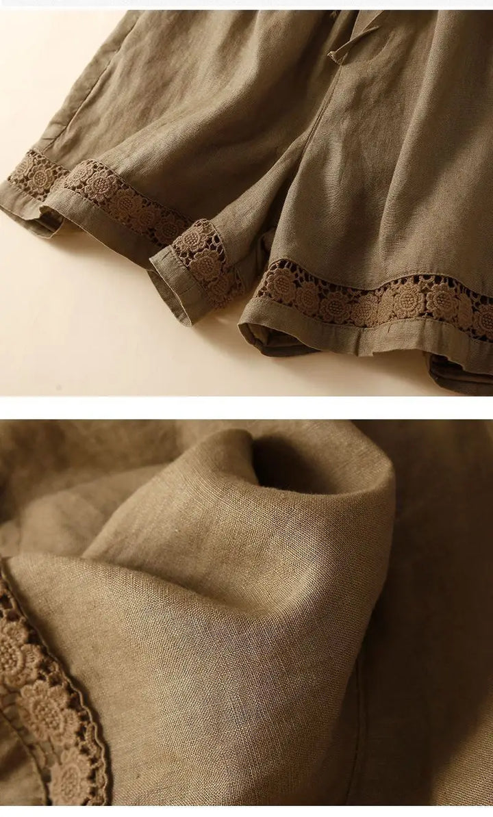 Embroidered Linen Shorts