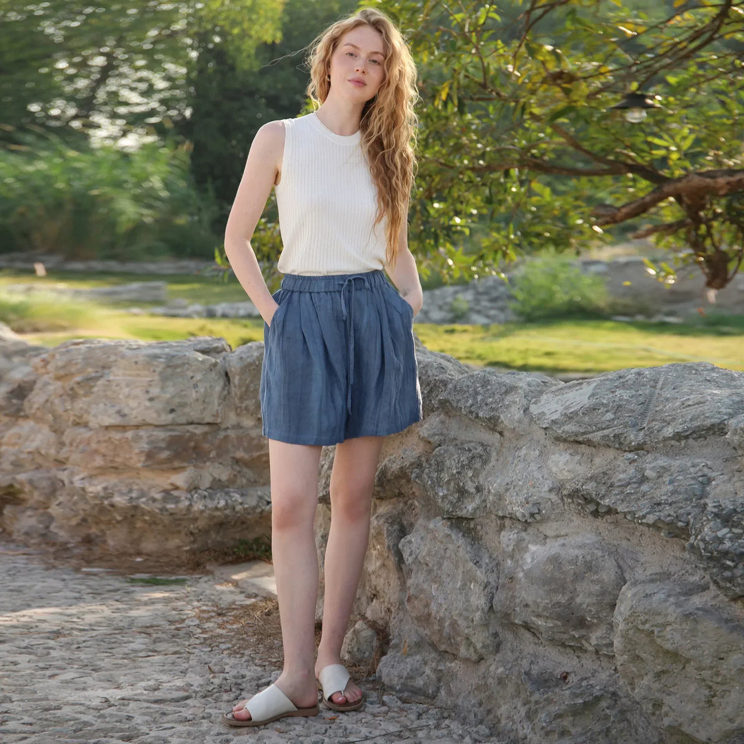 Natural High-Waist Relaxed Fit Linen Shorts