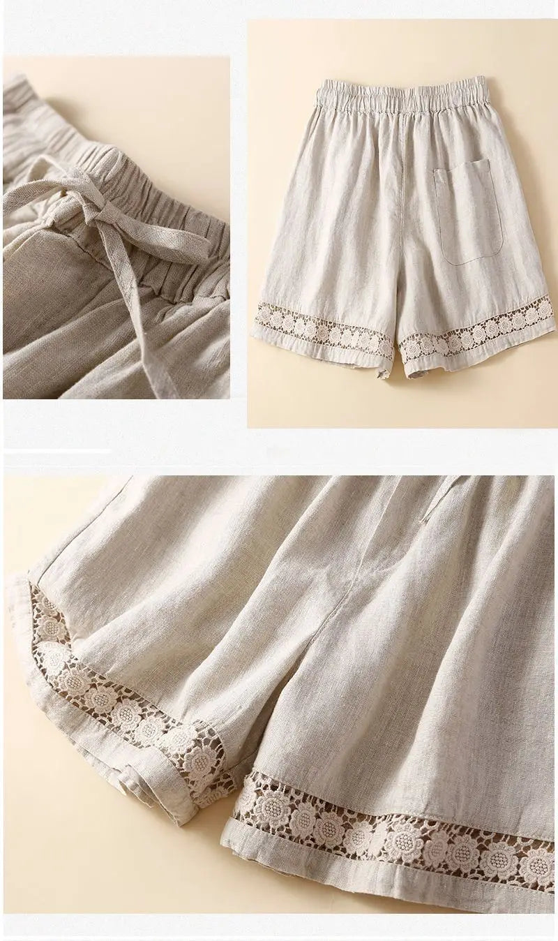 Embroidered Linen Shorts