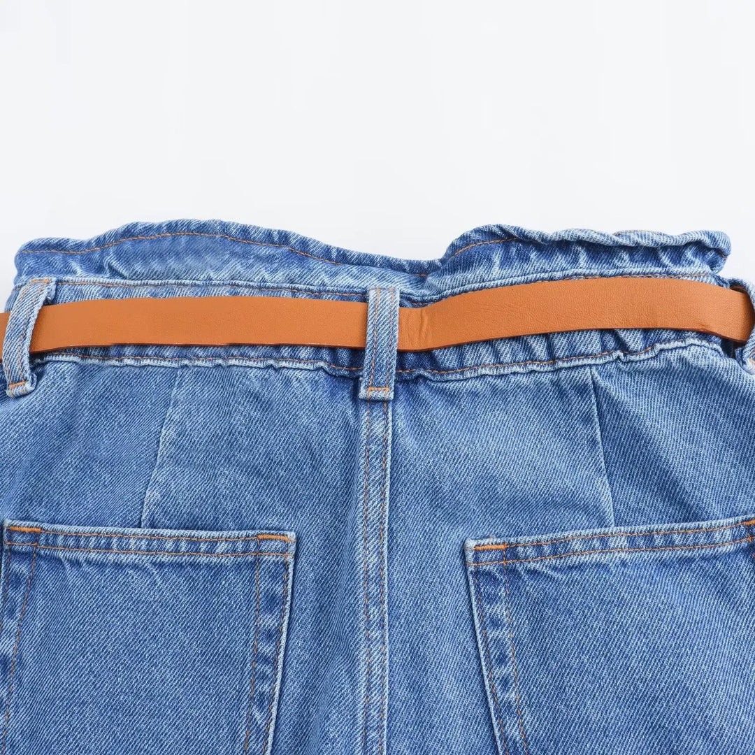 Light Wash High-Waist Frayed-Hem Denim Shorts