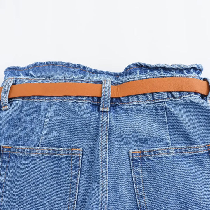 Light Wash High-Waist Frayed-Hem Denim Shorts