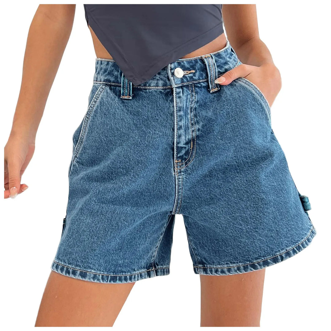Indigo High-Waist Cotton Denim Shorts